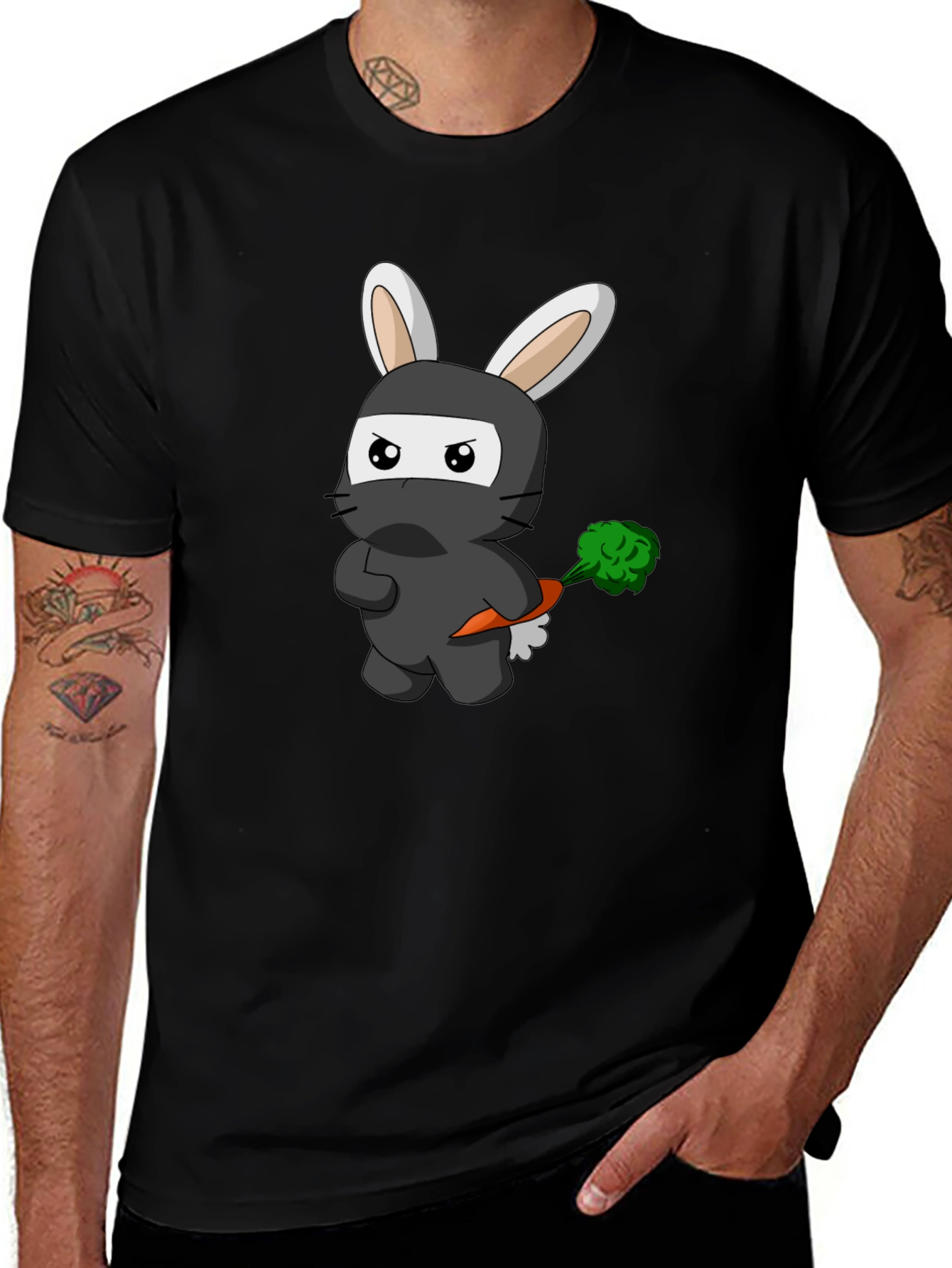 Ninja Rabbit Graphic T-Shirt - Black Cotton Tee
