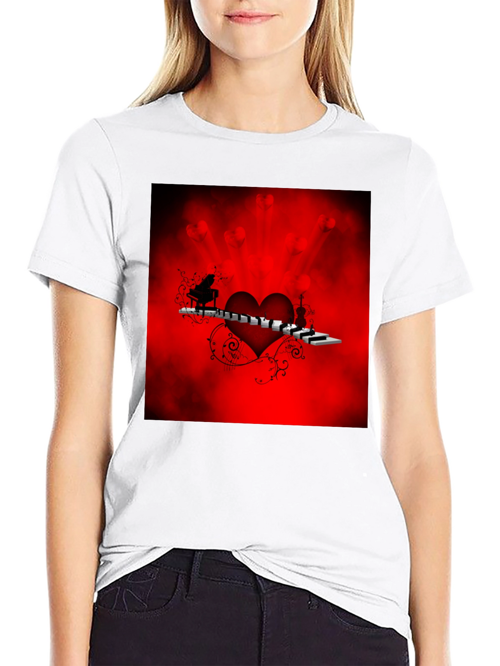 Music Lovers Heart Graphic Tee - Black