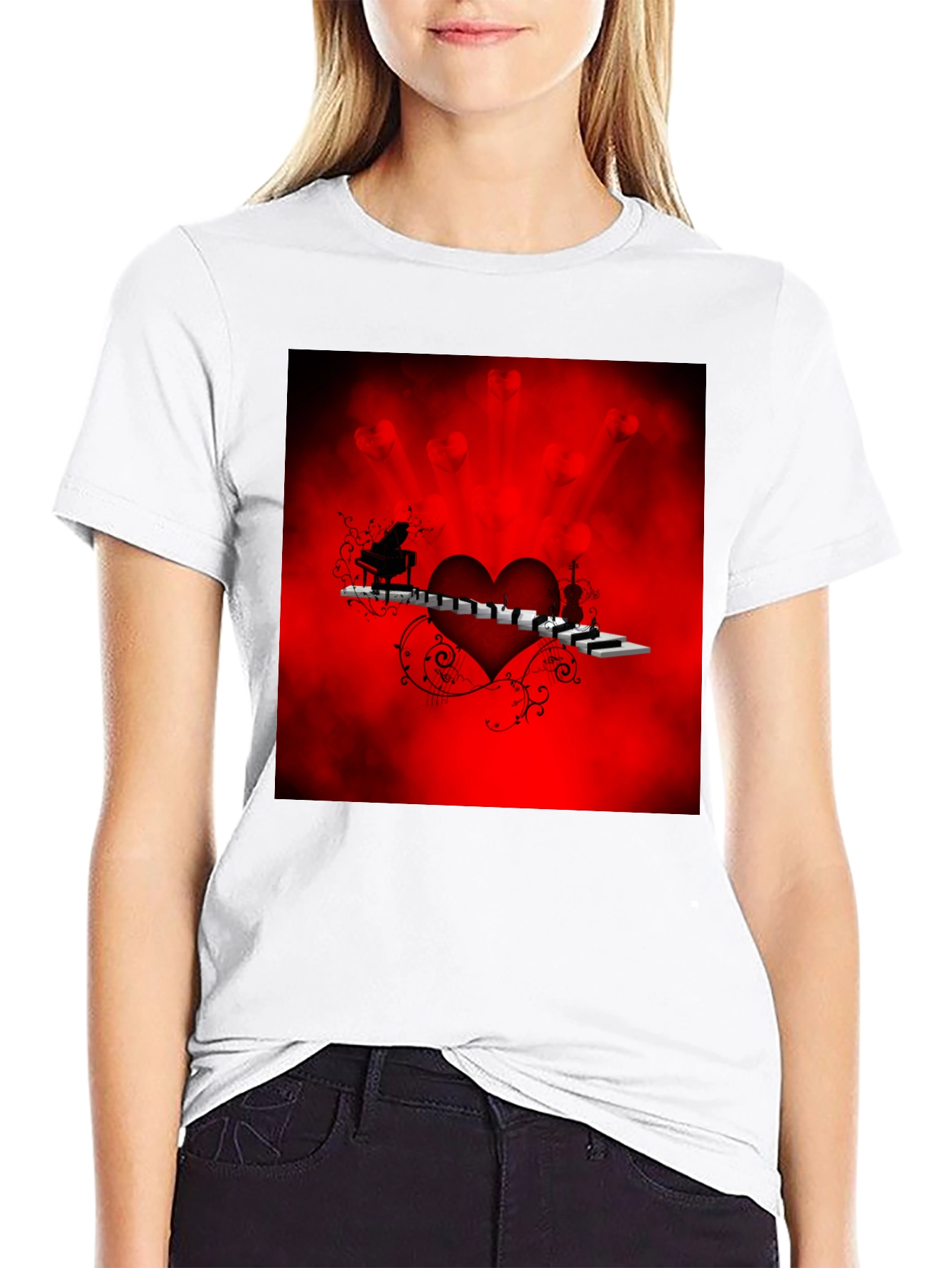 Music Lovers Heart Graphic Tee - Black