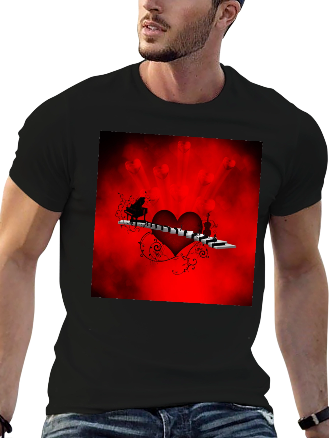 Music Lovers Heart Graphic Tee - Black