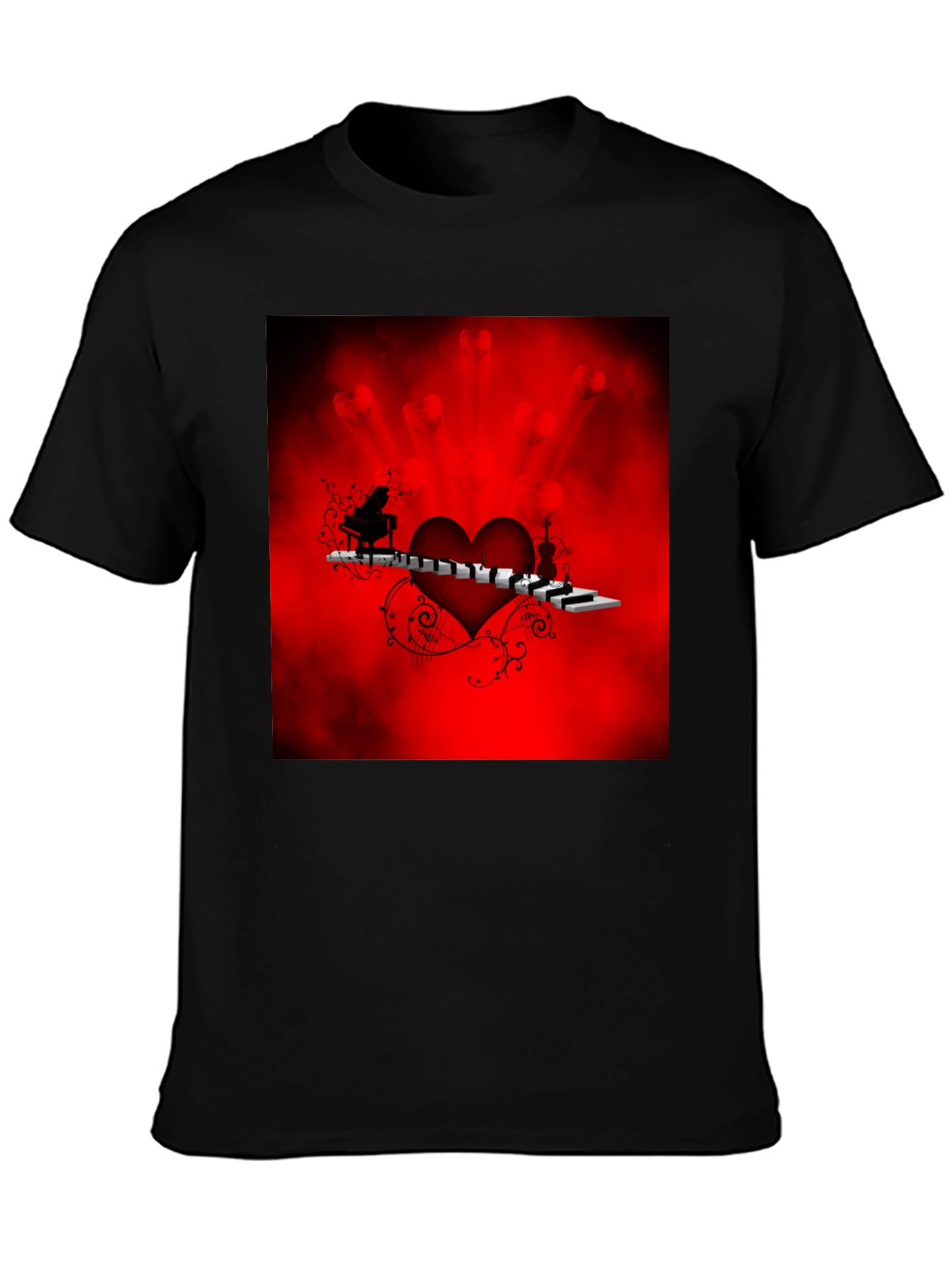 Music Lovers Heart Graphic Tee - Black
