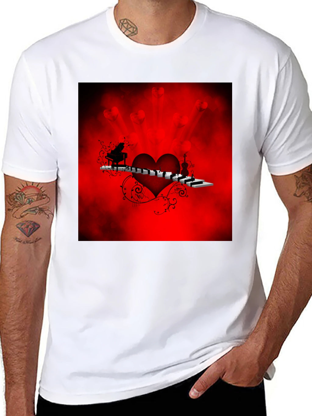 Music Lovers Heart Graphic Tee - Black