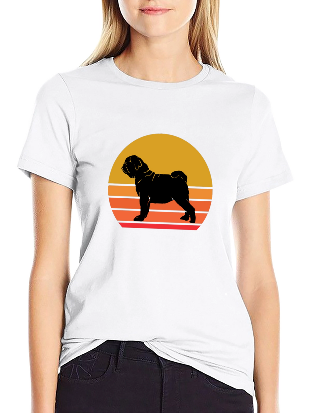 Sunset Dog Graphic Tee - Shar Pei Silhouette