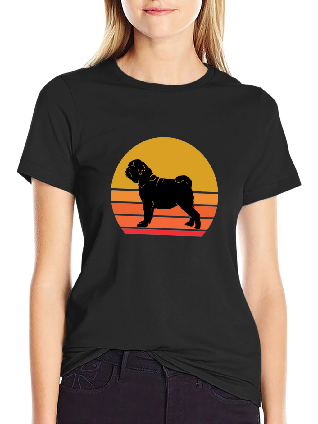 Sunset Dog Graphic Tee - Shar Pei Silhouette