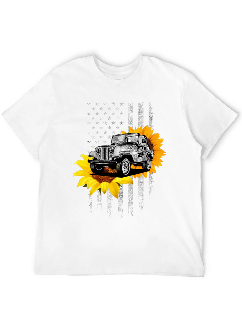 American Flag Jeep Sunflower Graphic Tee