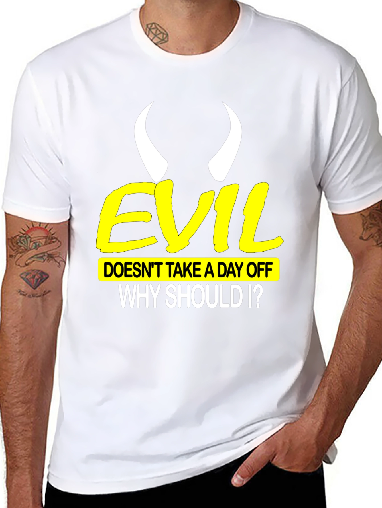 Evil Doesnt Take a Day Off Black T-Shirt