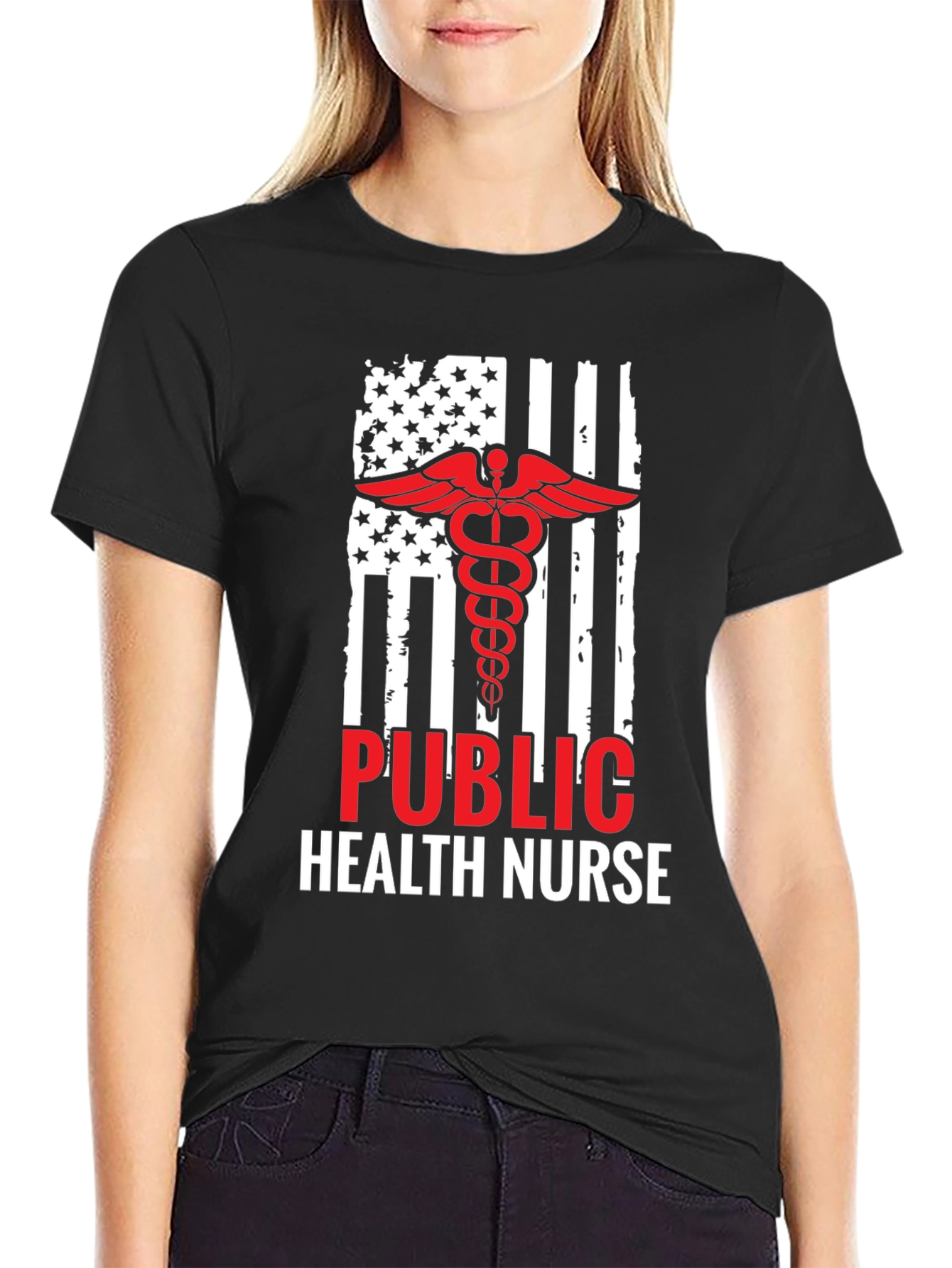 Public Health Nurse American Flag Graphic T-Shirt