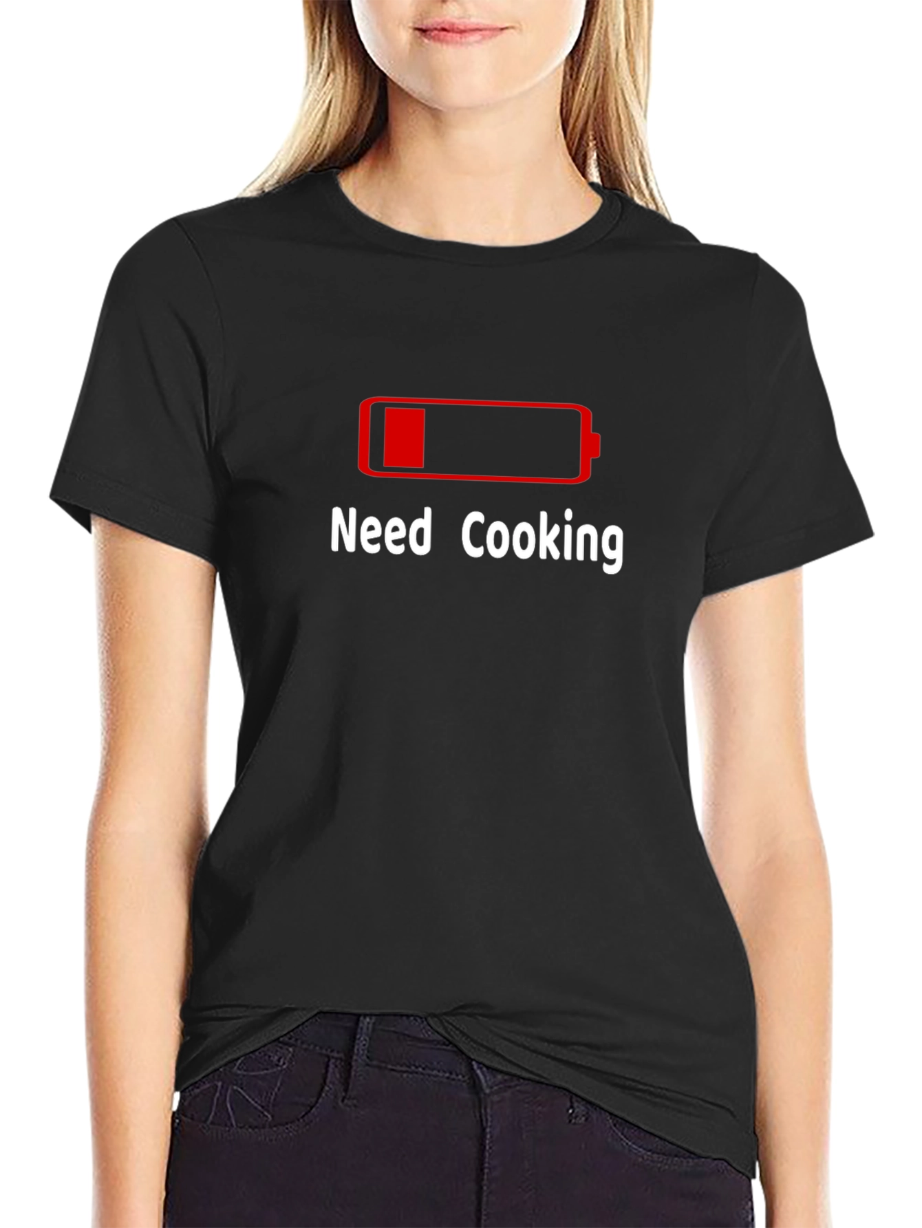 Need Cooking Black T-Shirt - Funny Battery Low Design