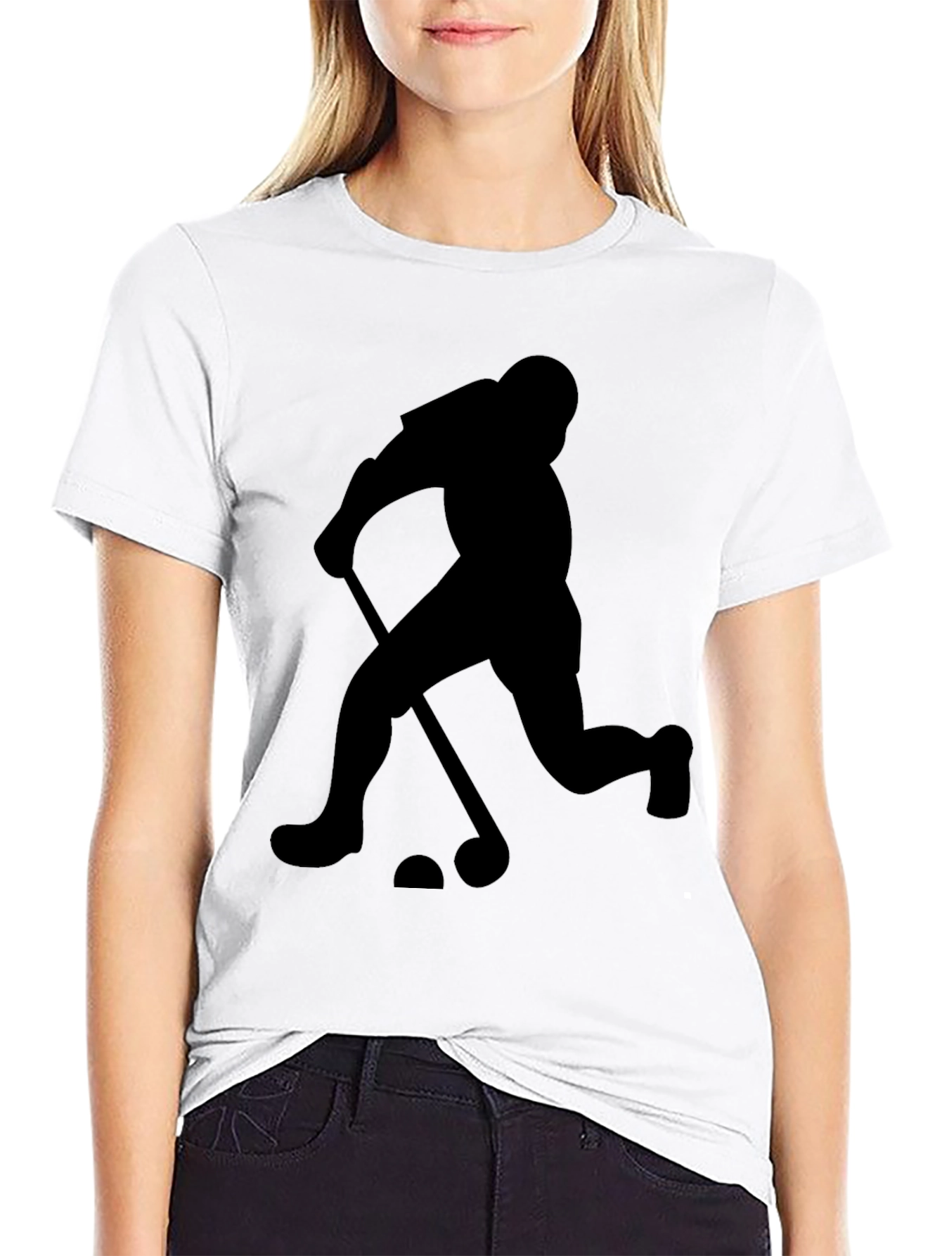 Hockey Player Graphic Tee - Black Cotton Shirt