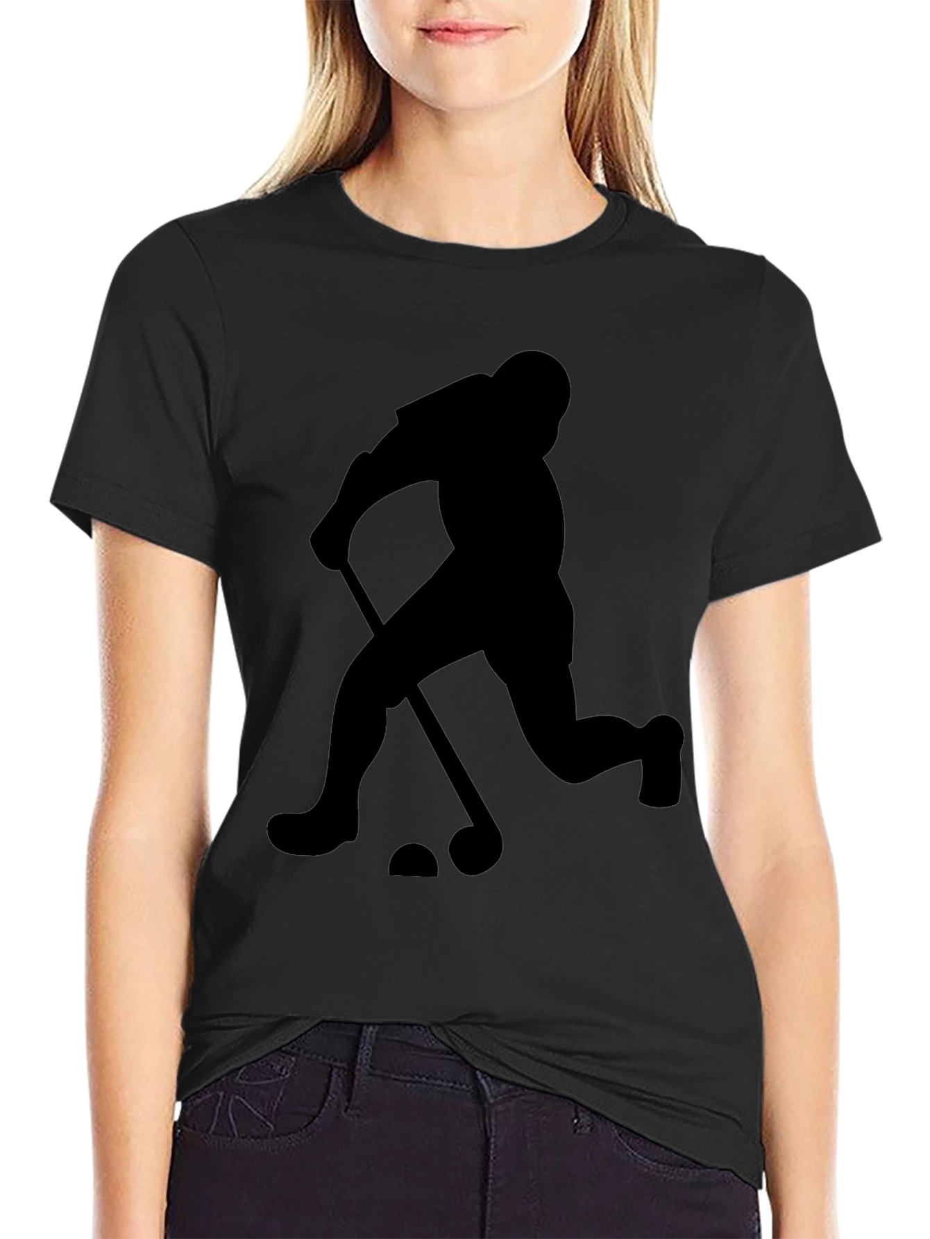 Hockey Player Graphic Tee - Black Cotton Shirt
