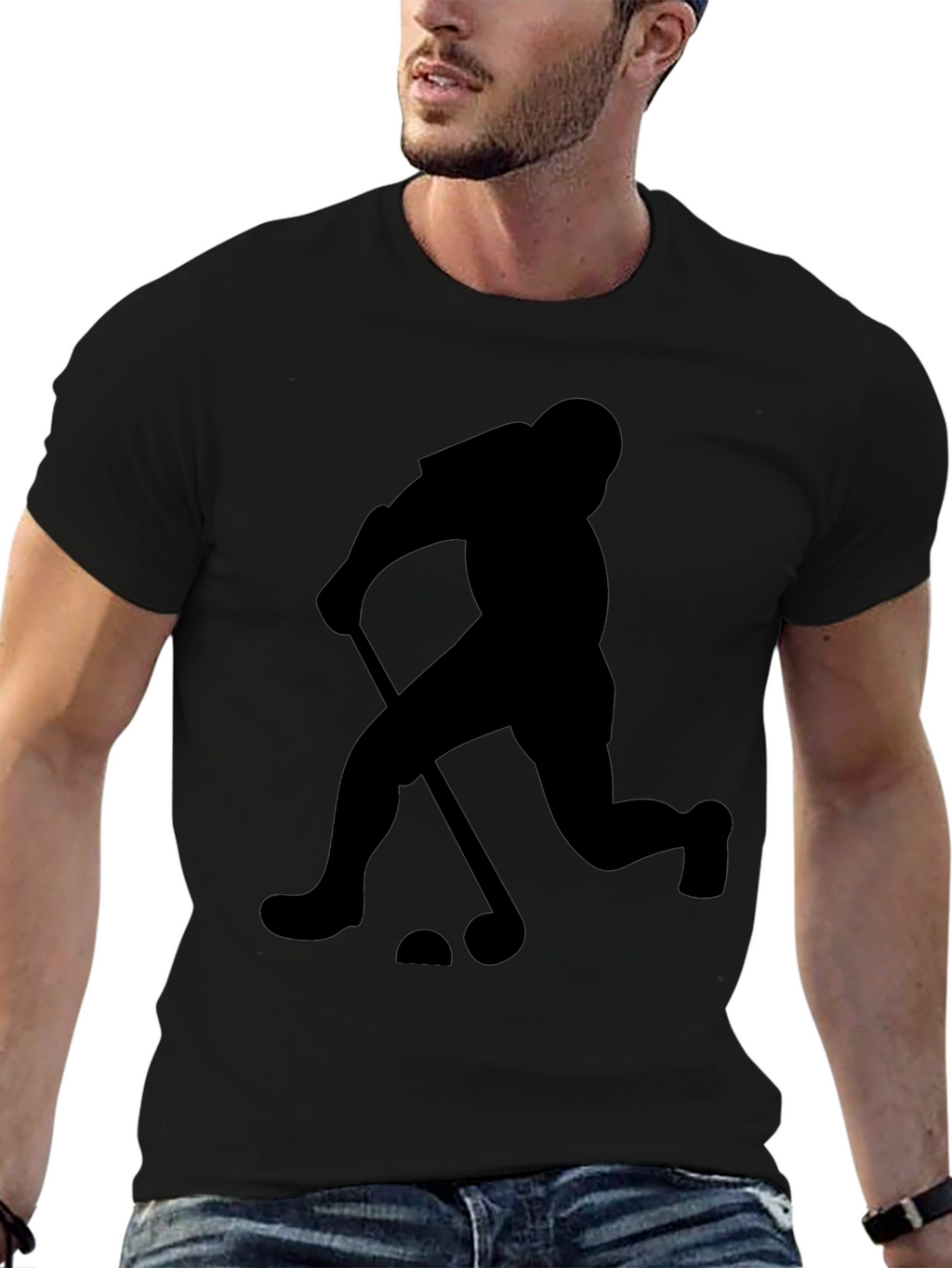 Hockey Player Graphic Tee - Black Cotton Shirt