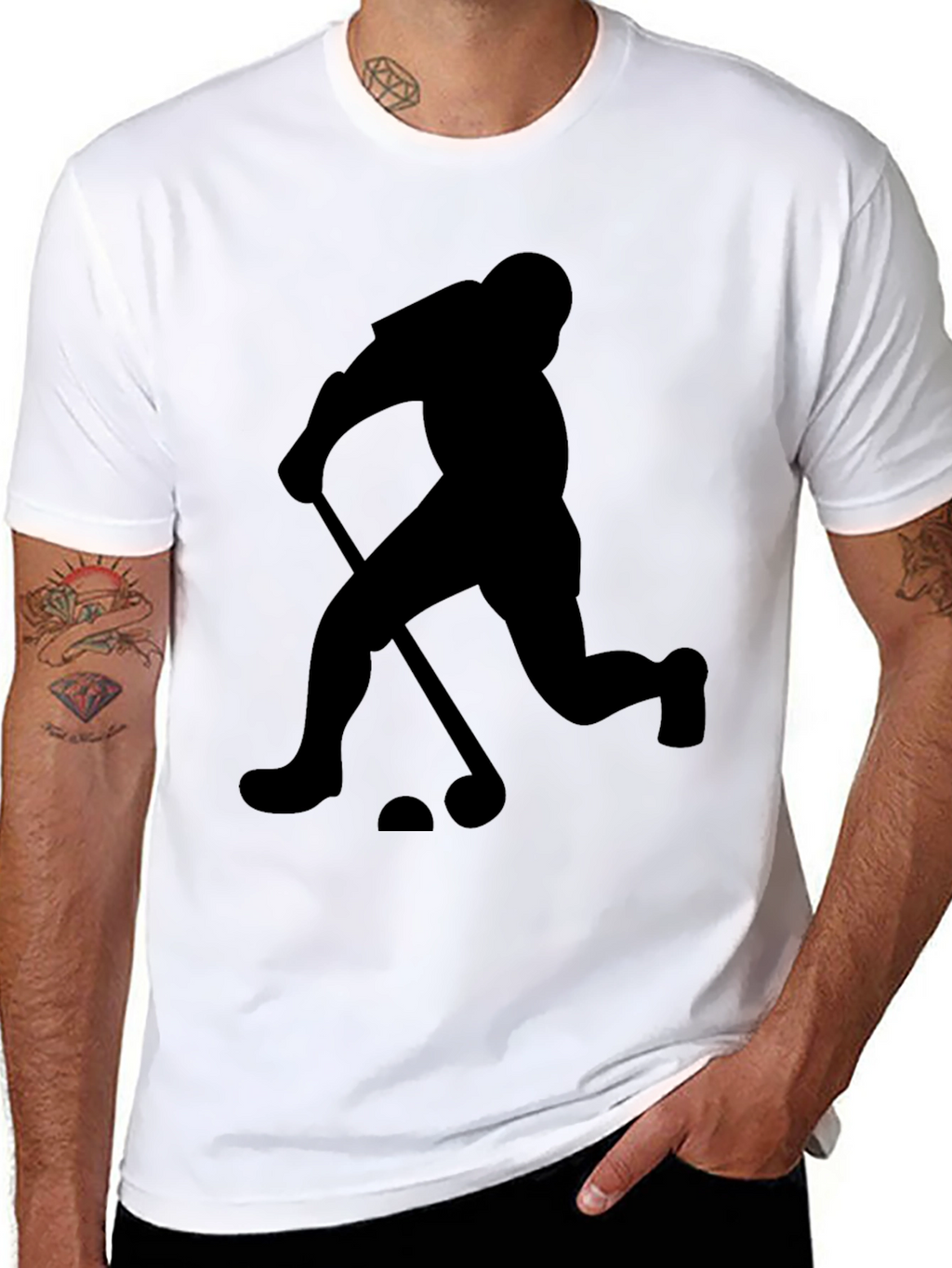 Hockey Player Graphic Tee - Black Cotton Shirt