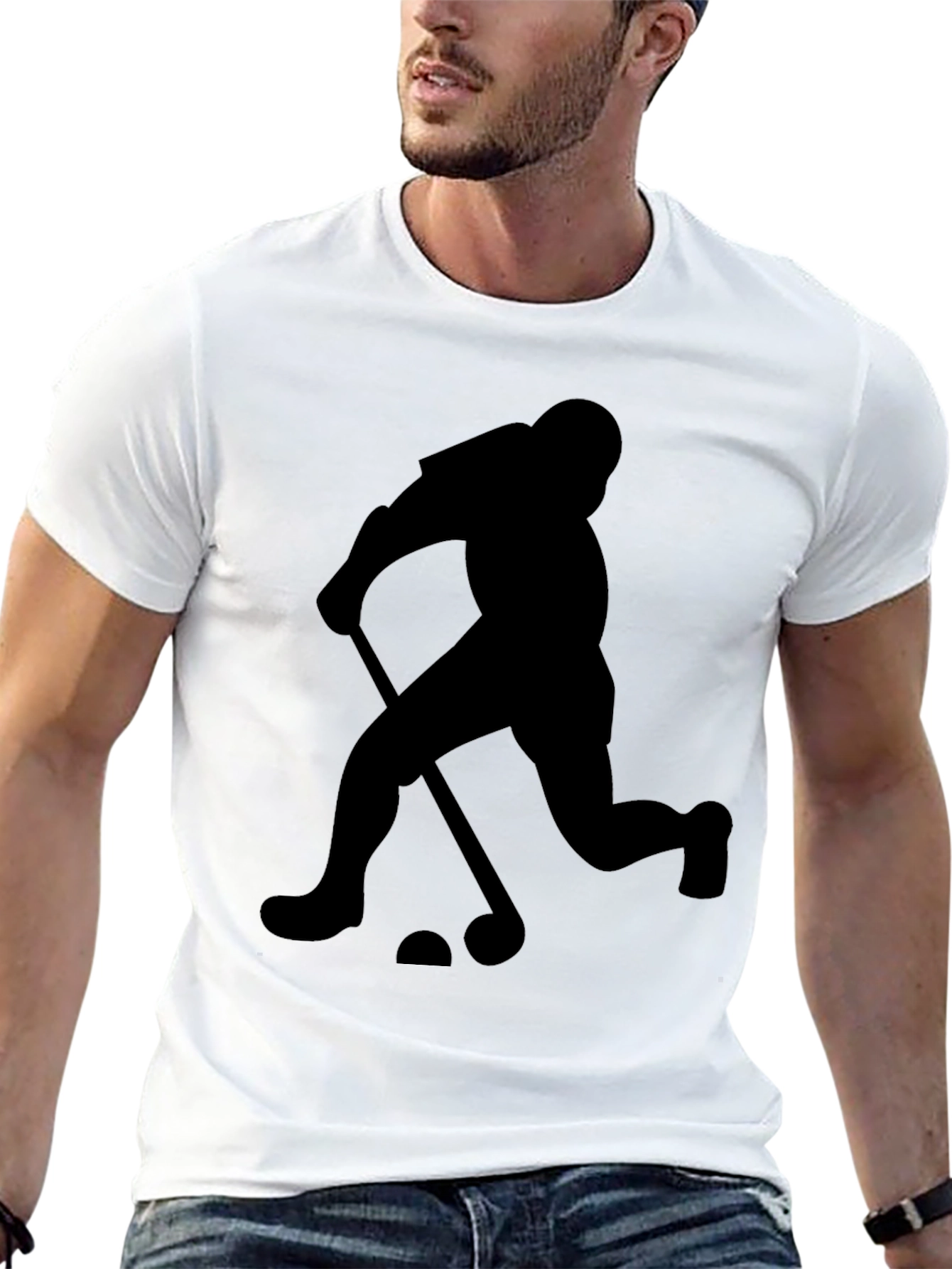 Hockey Player Graphic Tee - Black Cotton Shirt