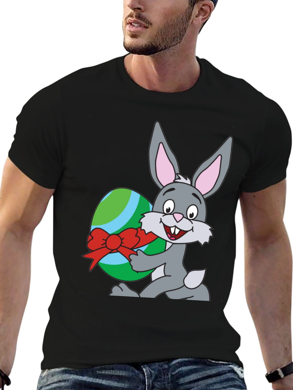 Easter Bunny & Egg Graphic T-Shirt - Black
