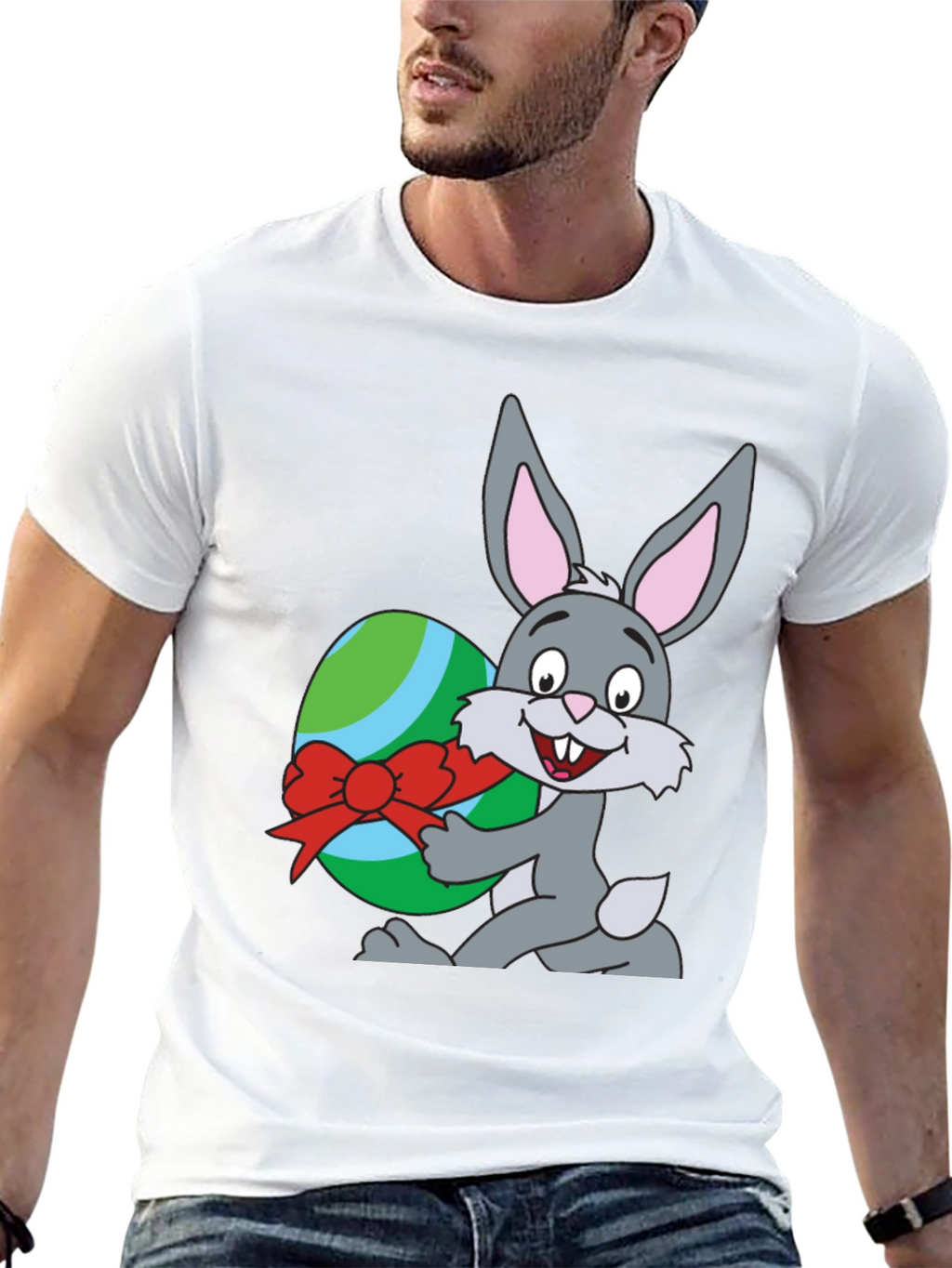 Easter Bunny & Egg Graphic T-Shirt - Black