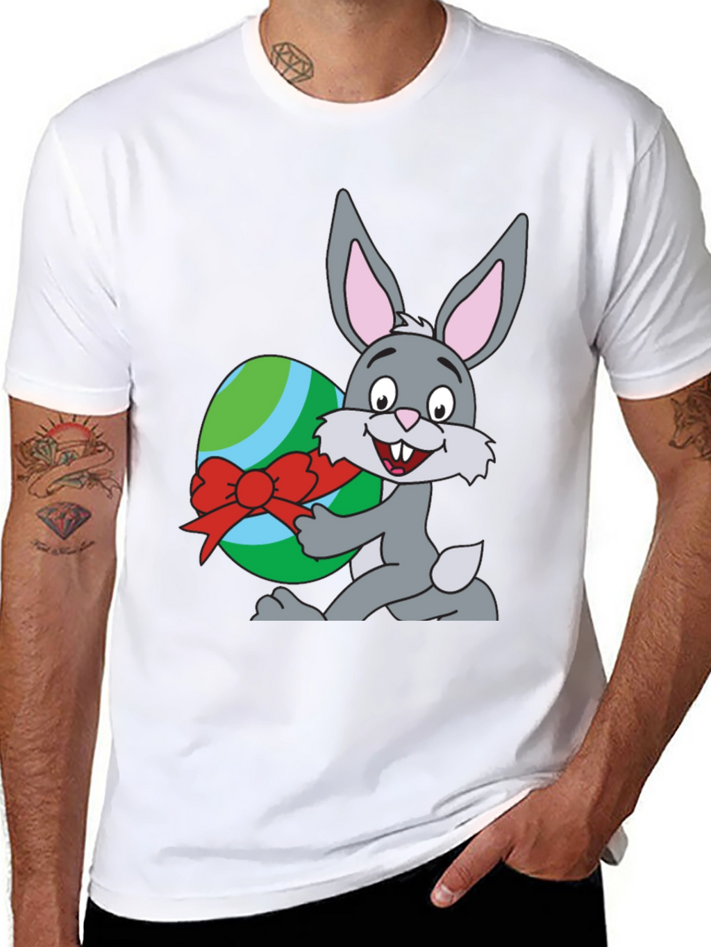 Easter Bunny & Egg Graphic T-Shirt - Black