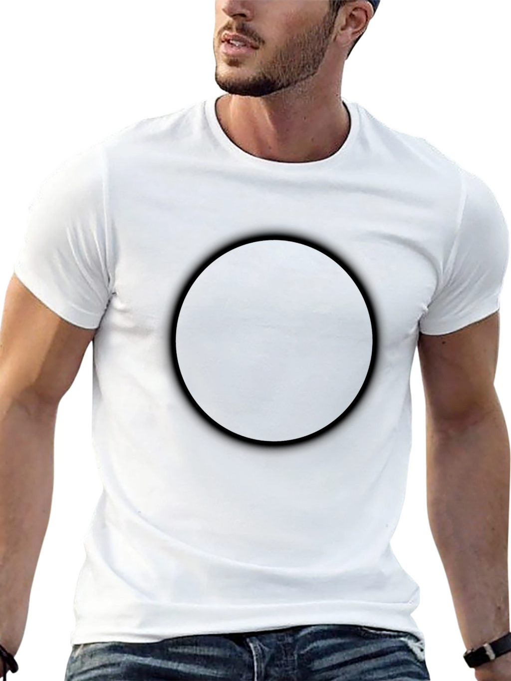 Mens Black Crew Neck T-Shirt with Circular Design
