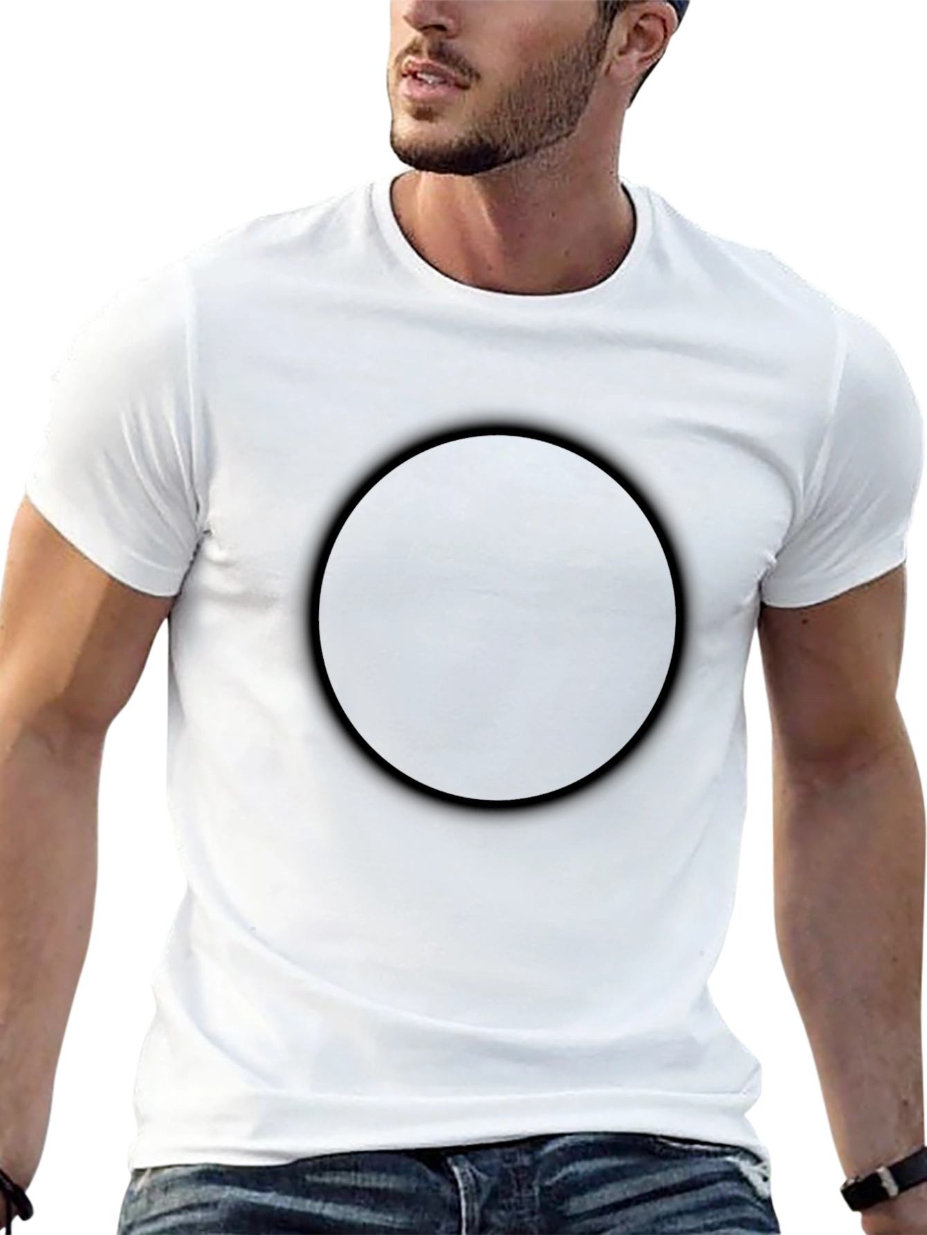 Mens Black Crew Neck T-Shirt with Circular Design