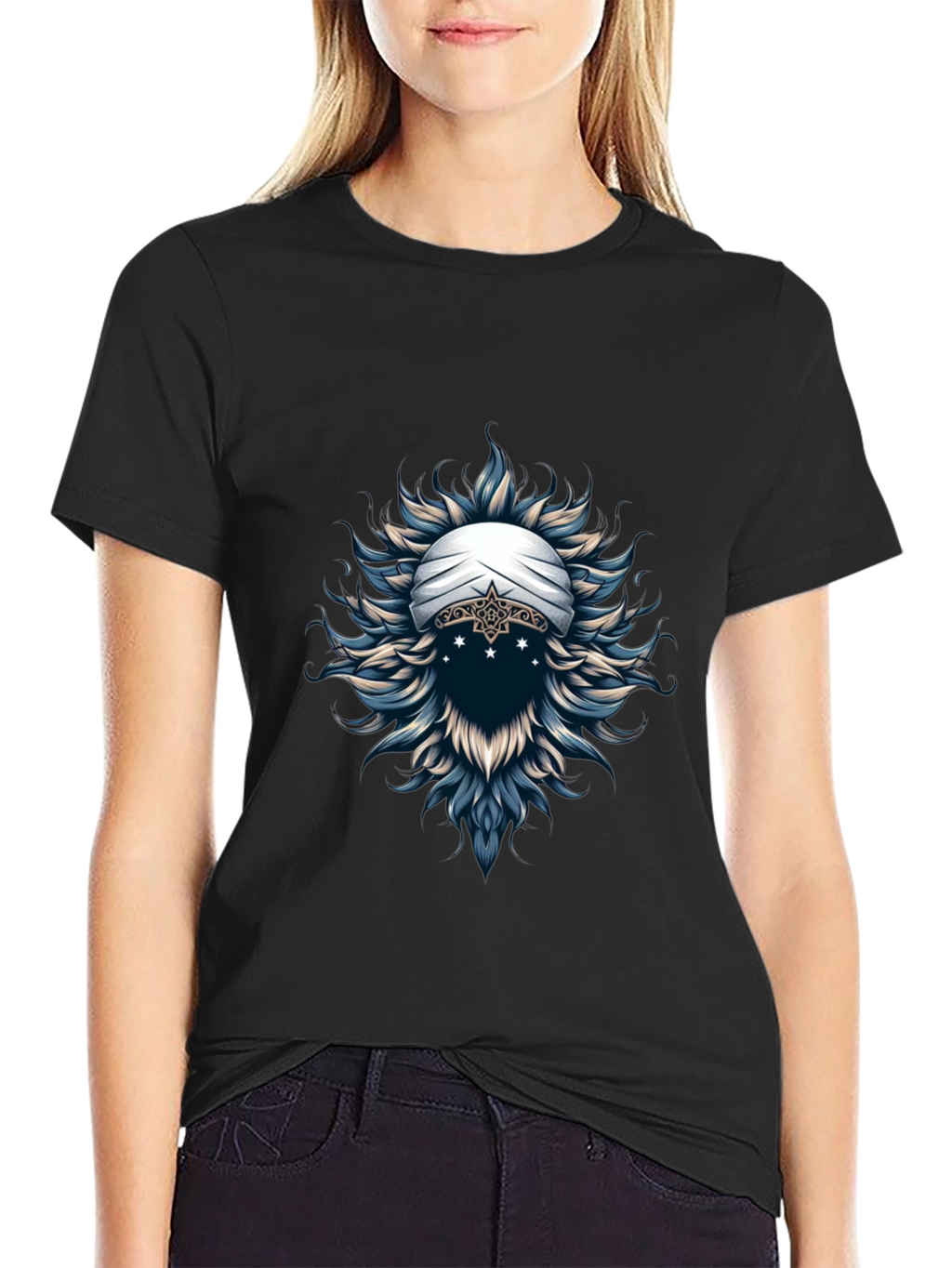 Mystic Turban Graphic Tee - Soft Black Cotton T-Shirt