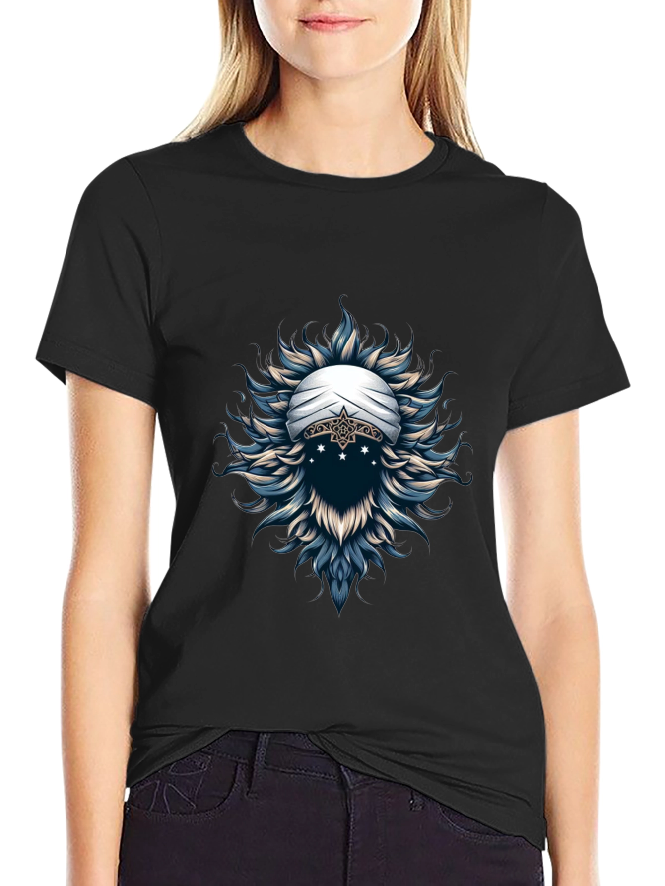 Mystic Turban Graphic Tee - Soft Black Cotton T-Shirt
