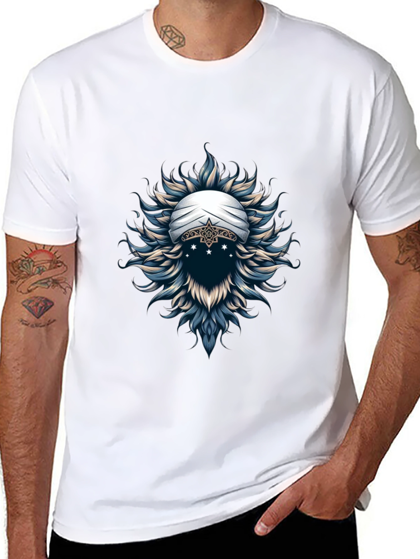 Mystic Turban Graphic Tee - Soft Black Cotton T-Shirt