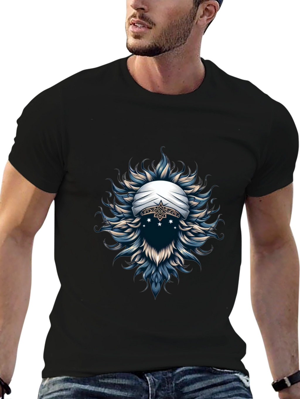 Mystic Turban Graphic Tee - Soft Black Cotton T-Shirt