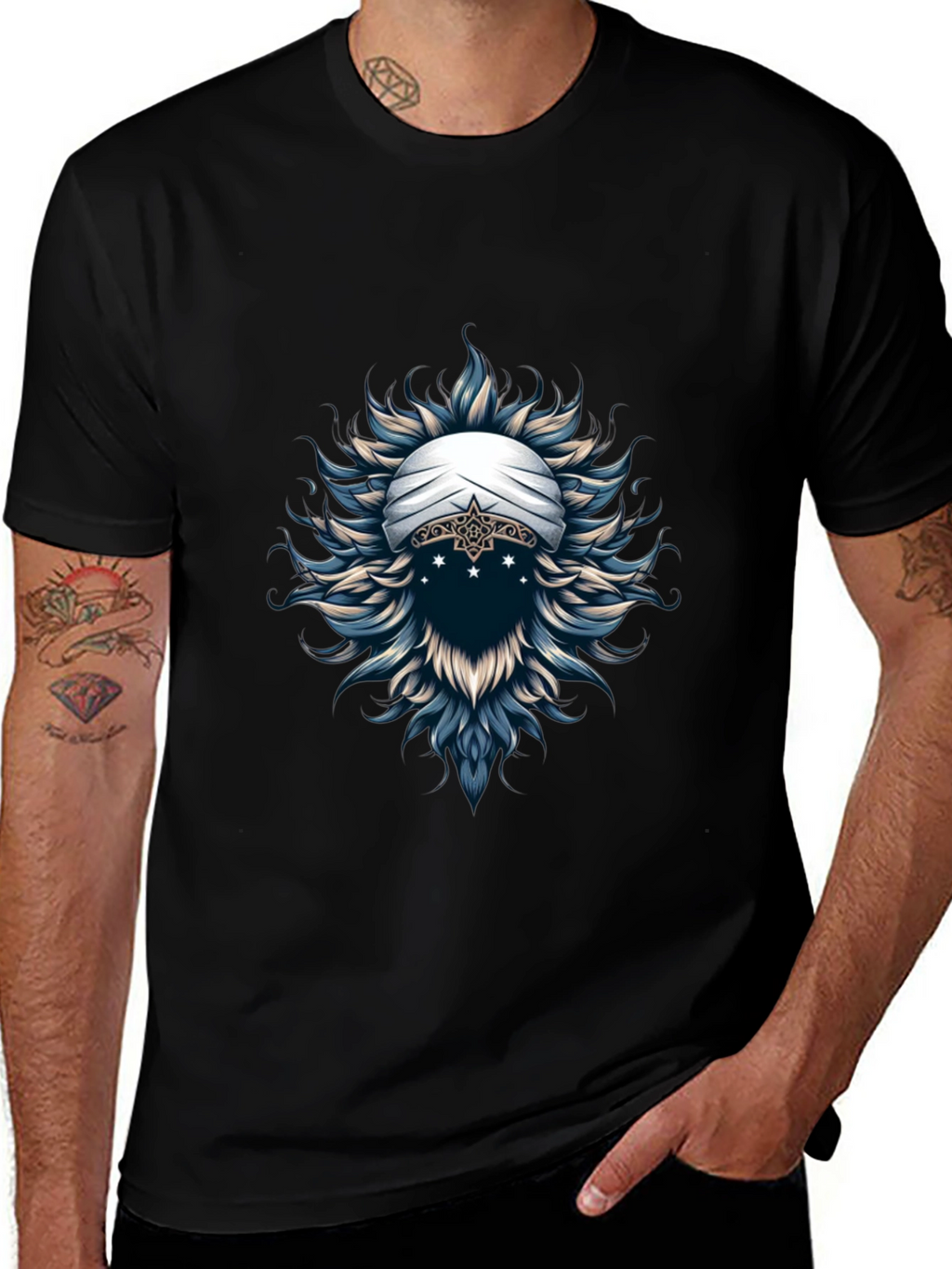 Mystic Turban Graphic Tee - Soft Black Cotton T-Shirt