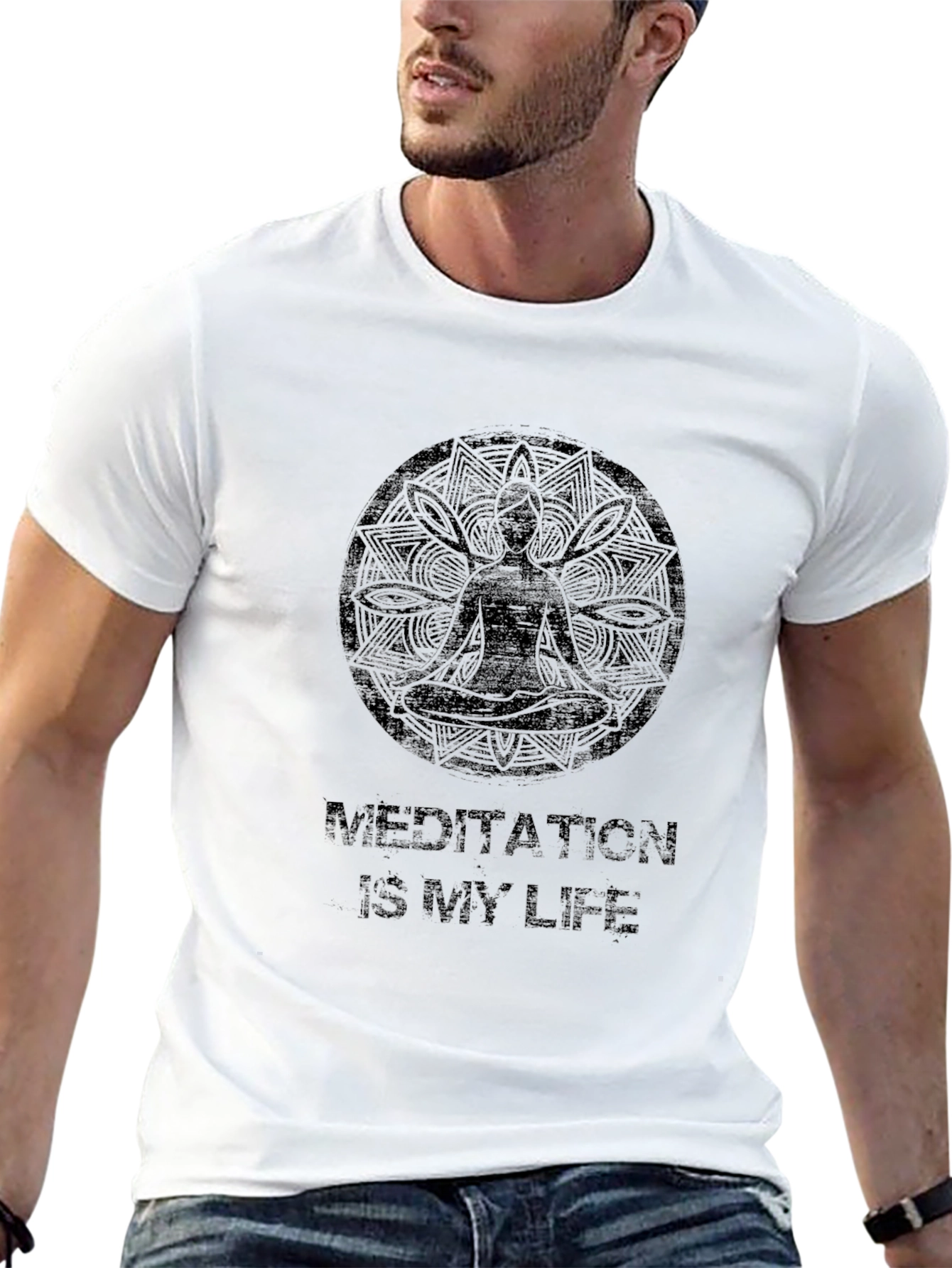 Meditation Is My Life Black Graphic T-Shirt
