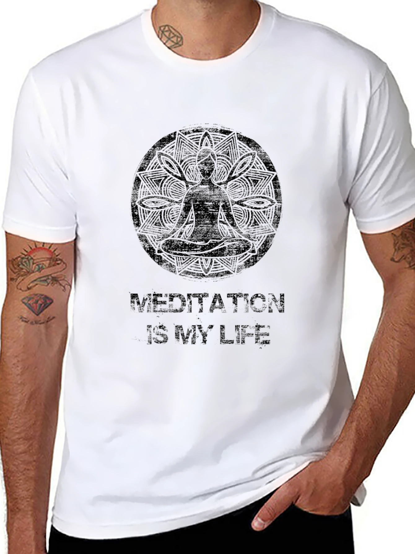 Meditation Is My Life Black Graphic T-Shirt