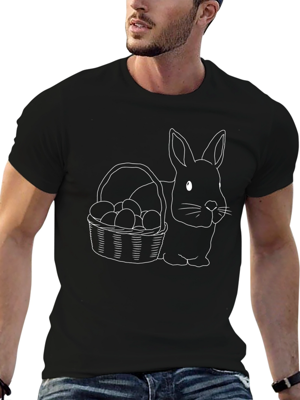 Bunny & Basket Graphic T-Shirt - Black