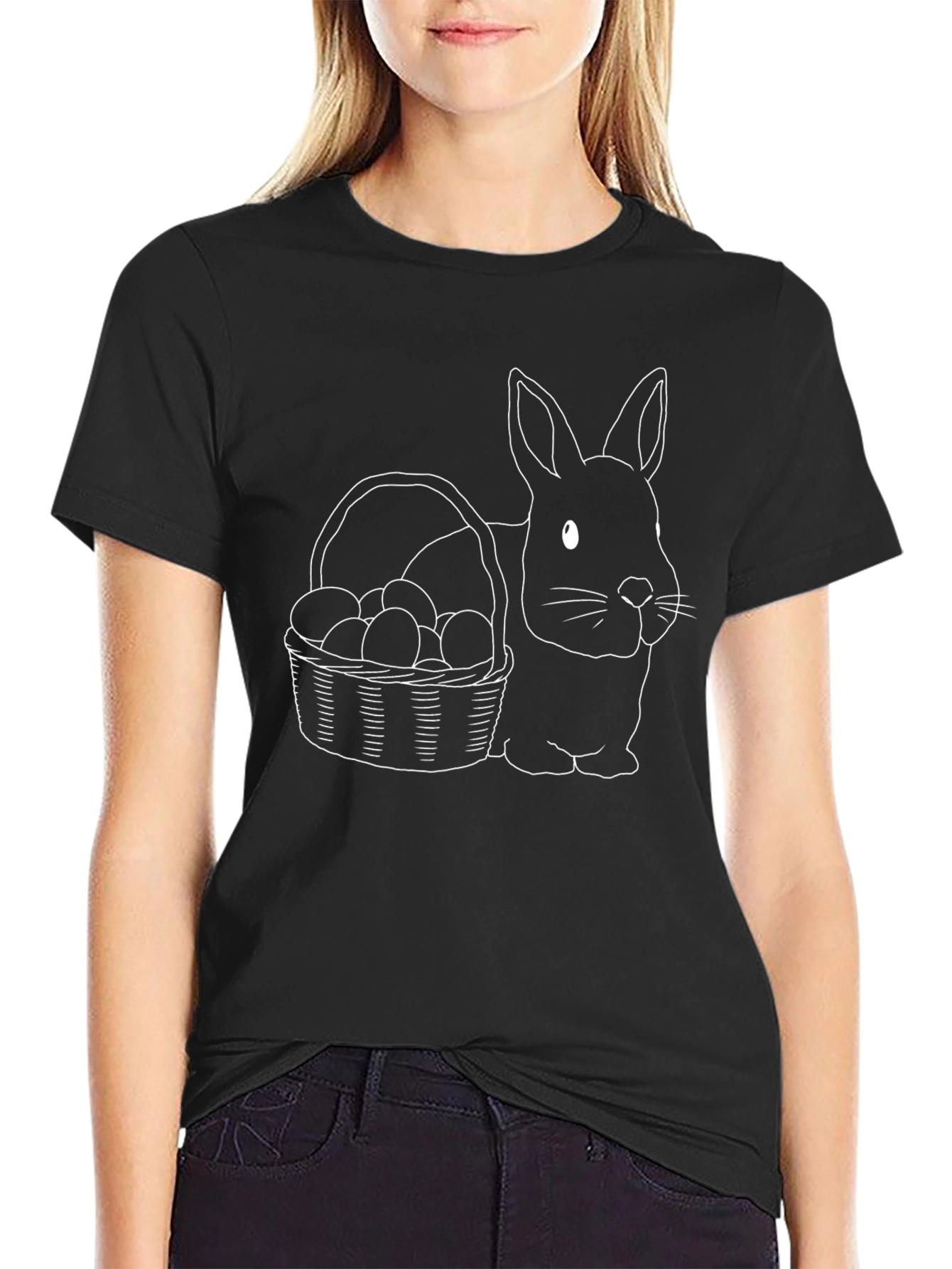 Bunny & Basket Graphic T-Shirt - Black