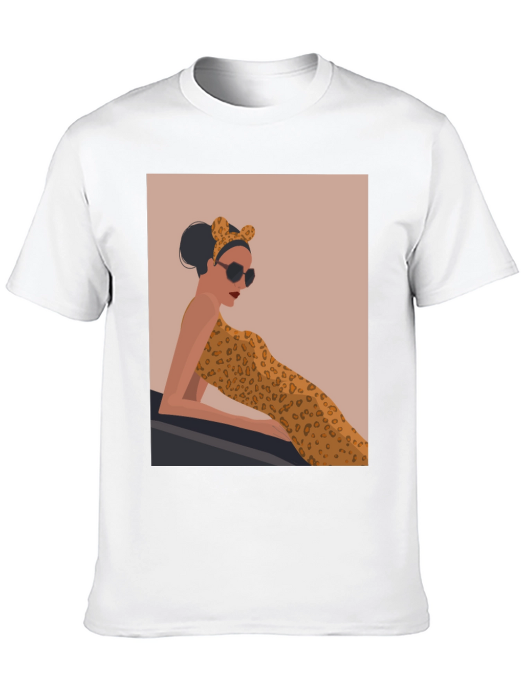 Stylish Black Tee with Leopard Print Woman Graphic