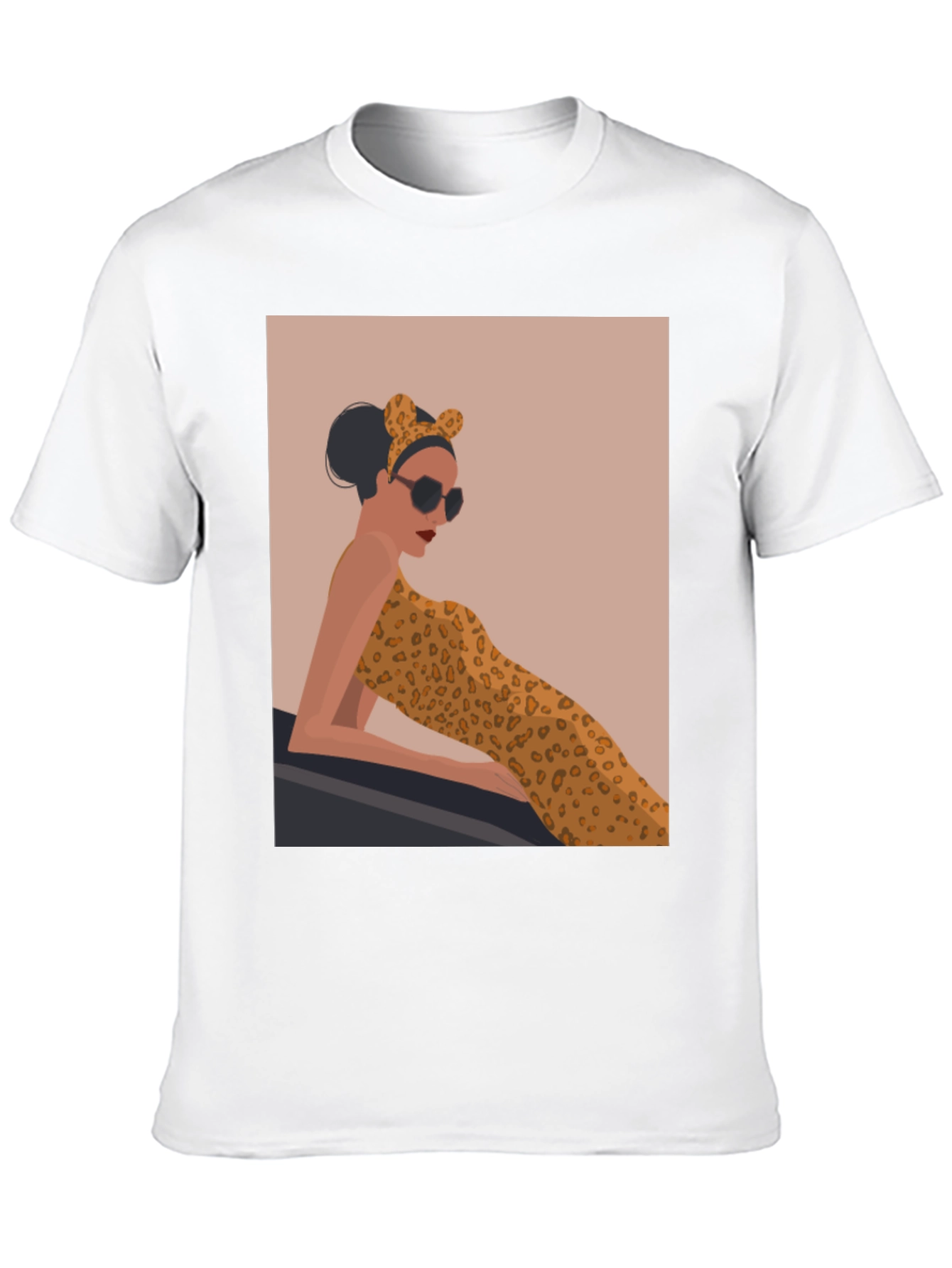 Stylish Black Tee with Leopard Print Woman Graphic
