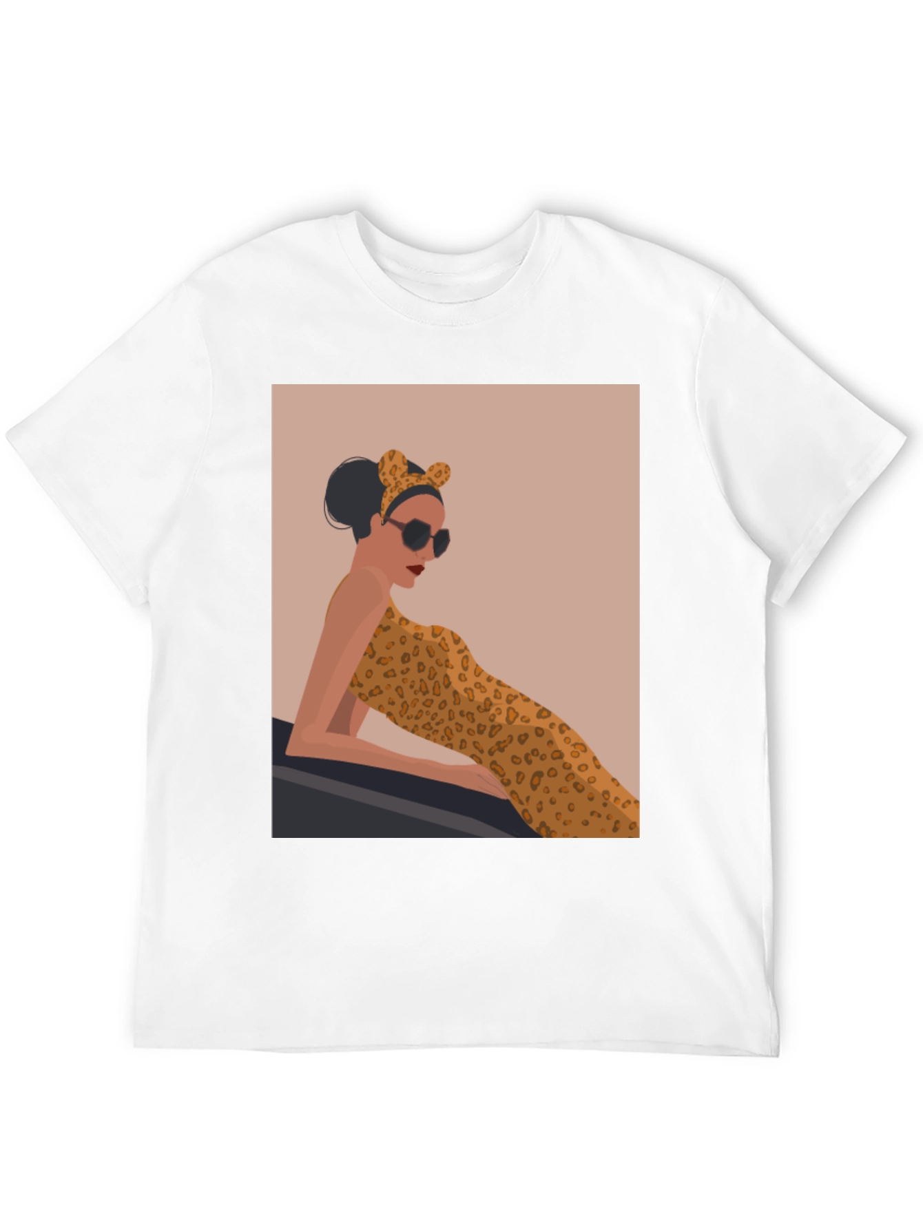Stylish Black Tee with Leopard Print Woman Graphic