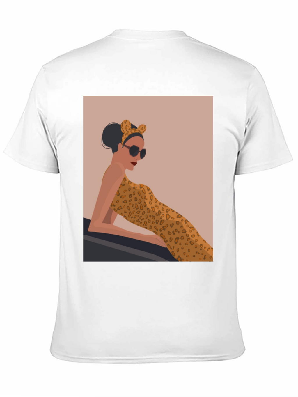 Stylish Black Tee with Leopard Print Woman Graphic