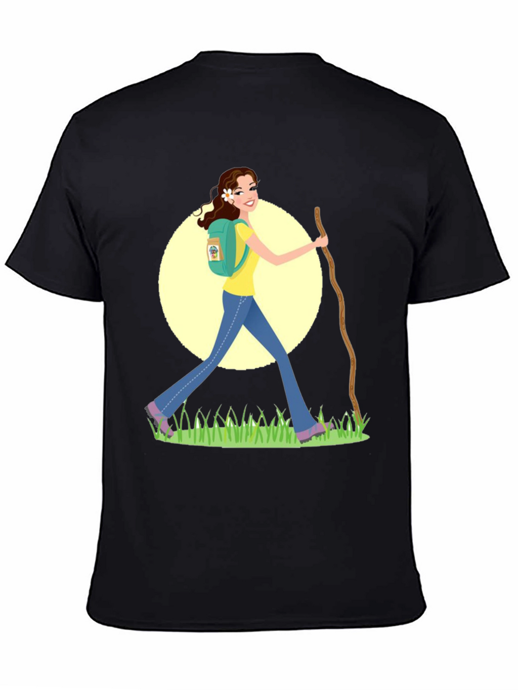 Hiking Woman Graphic Tee - Black Cotton Blend