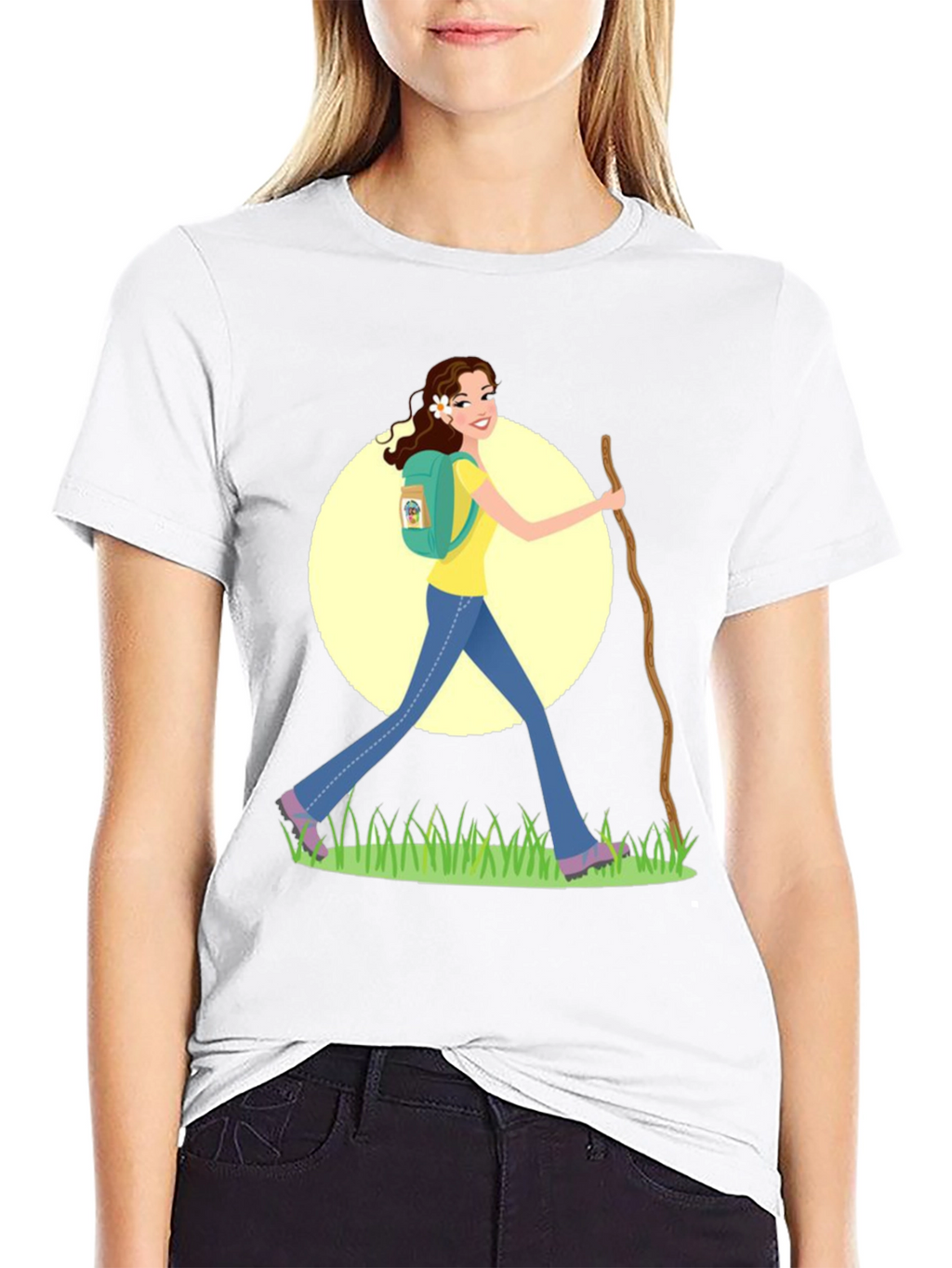 Hiking Woman Graphic Tee - Black Cotton Blend