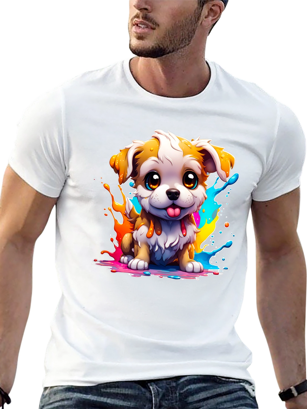 Cute Puppy Paint Splatter Graphic Tee