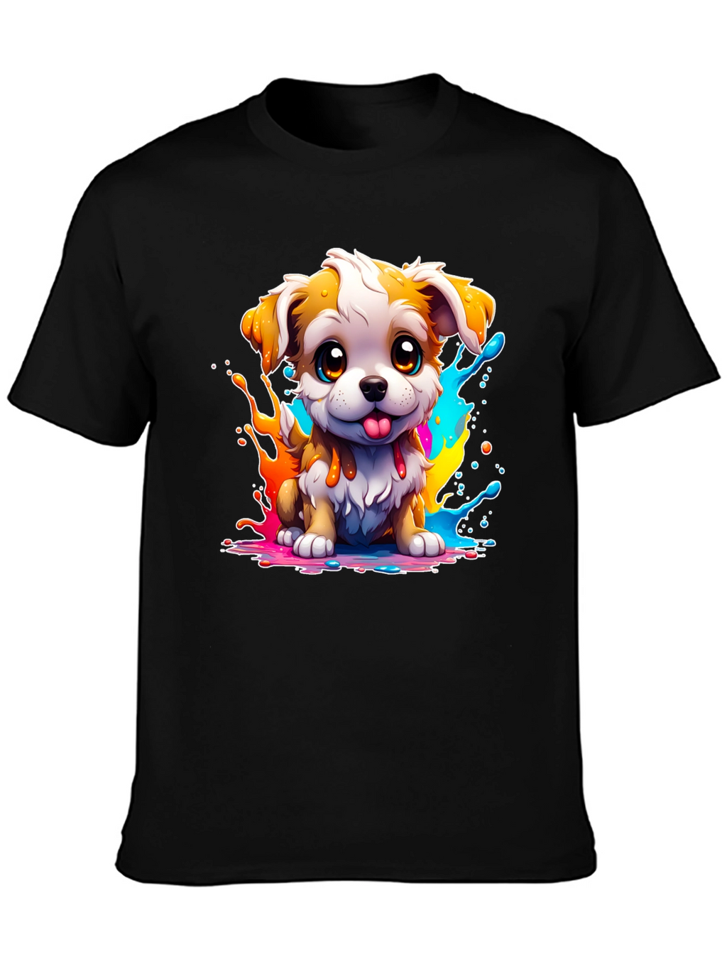 Cute Puppy Paint Splatter Graphic Tee