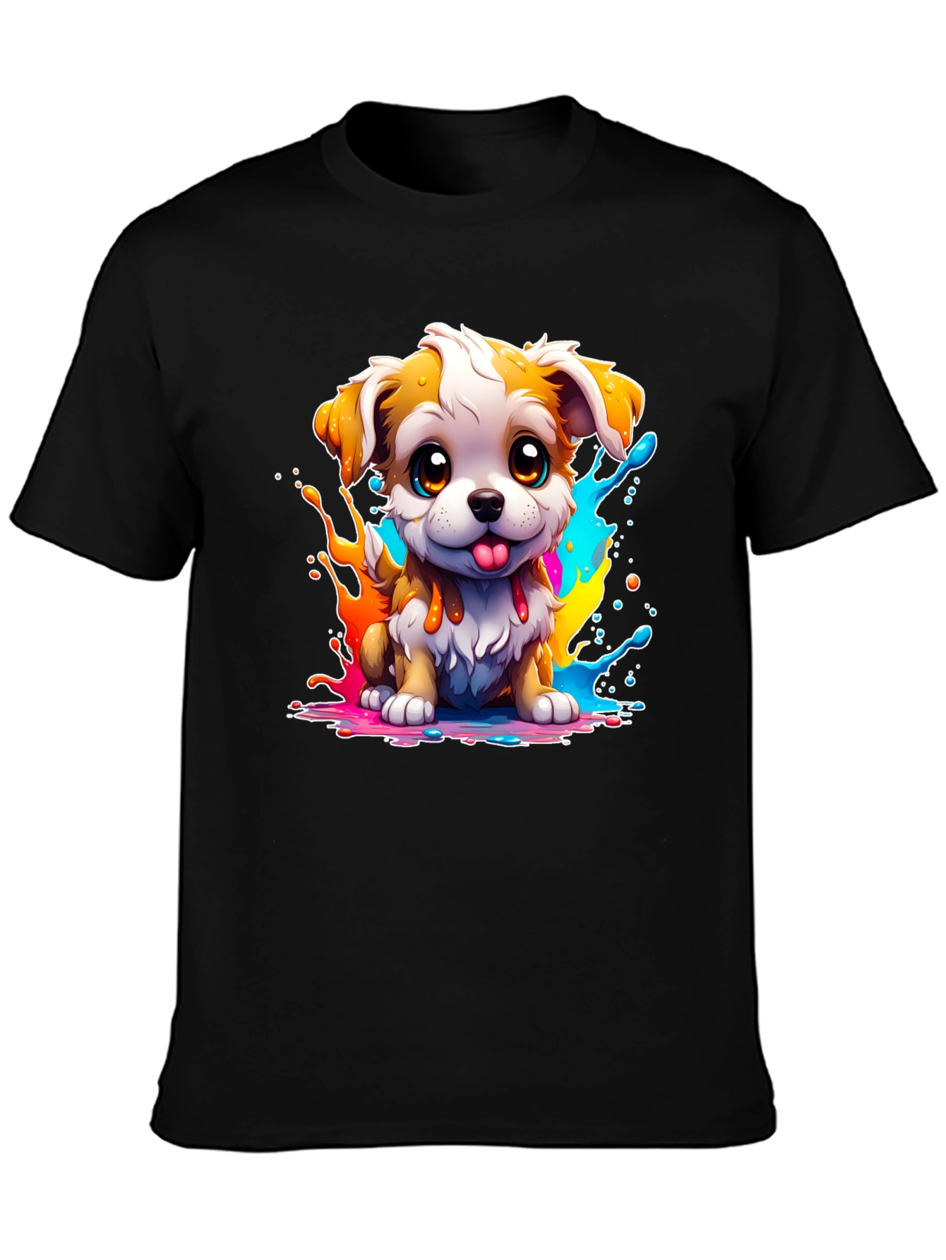 Cute Puppy Paint Splatter Graphic Tee