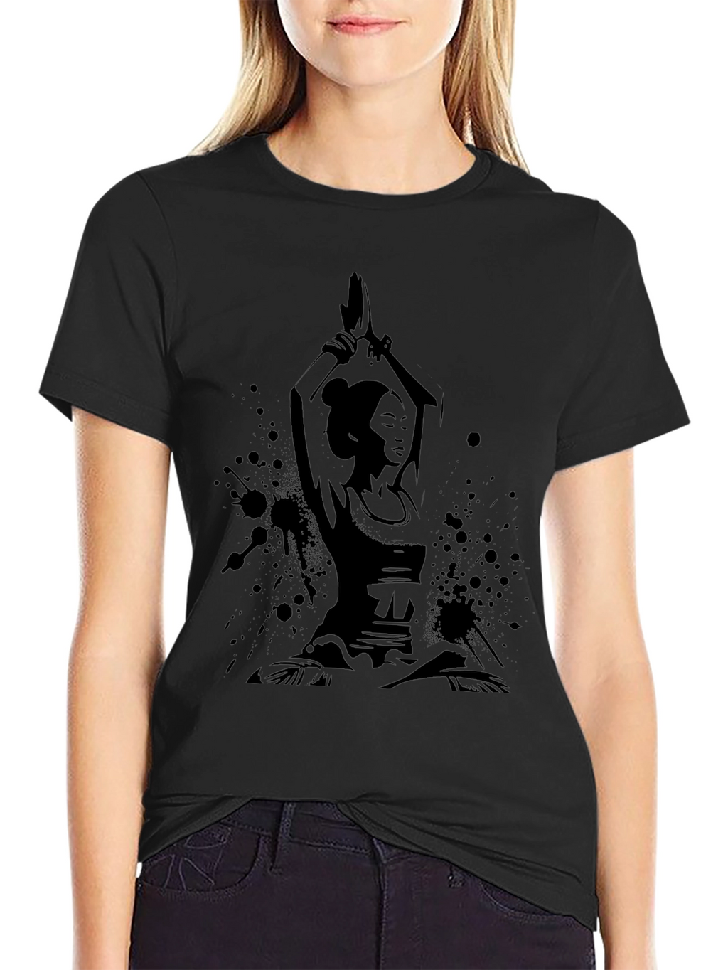 Yoga Woman Black Graphic T-Shirt