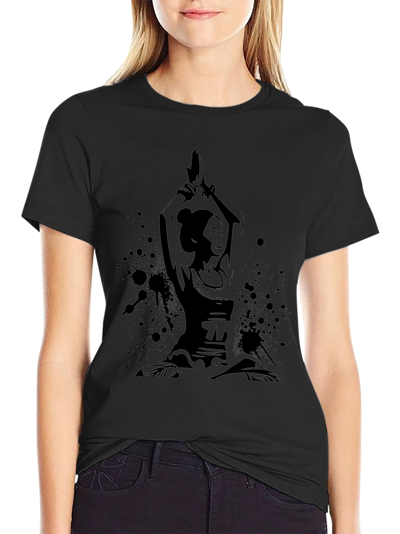 Yoga Woman Black Graphic T-Shirt