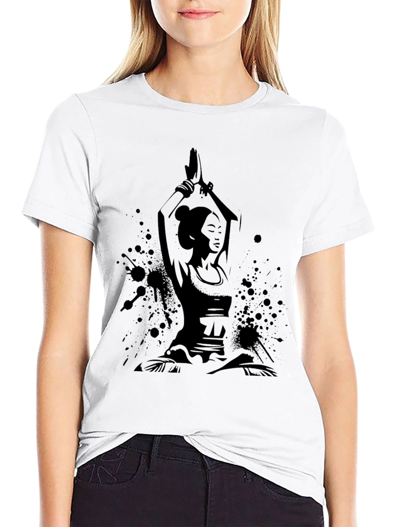 Yoga Woman Black Graphic T-Shirt