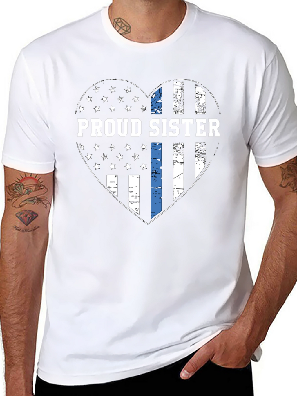 Proud Sister Thin Blue Line Heart T-Shirt