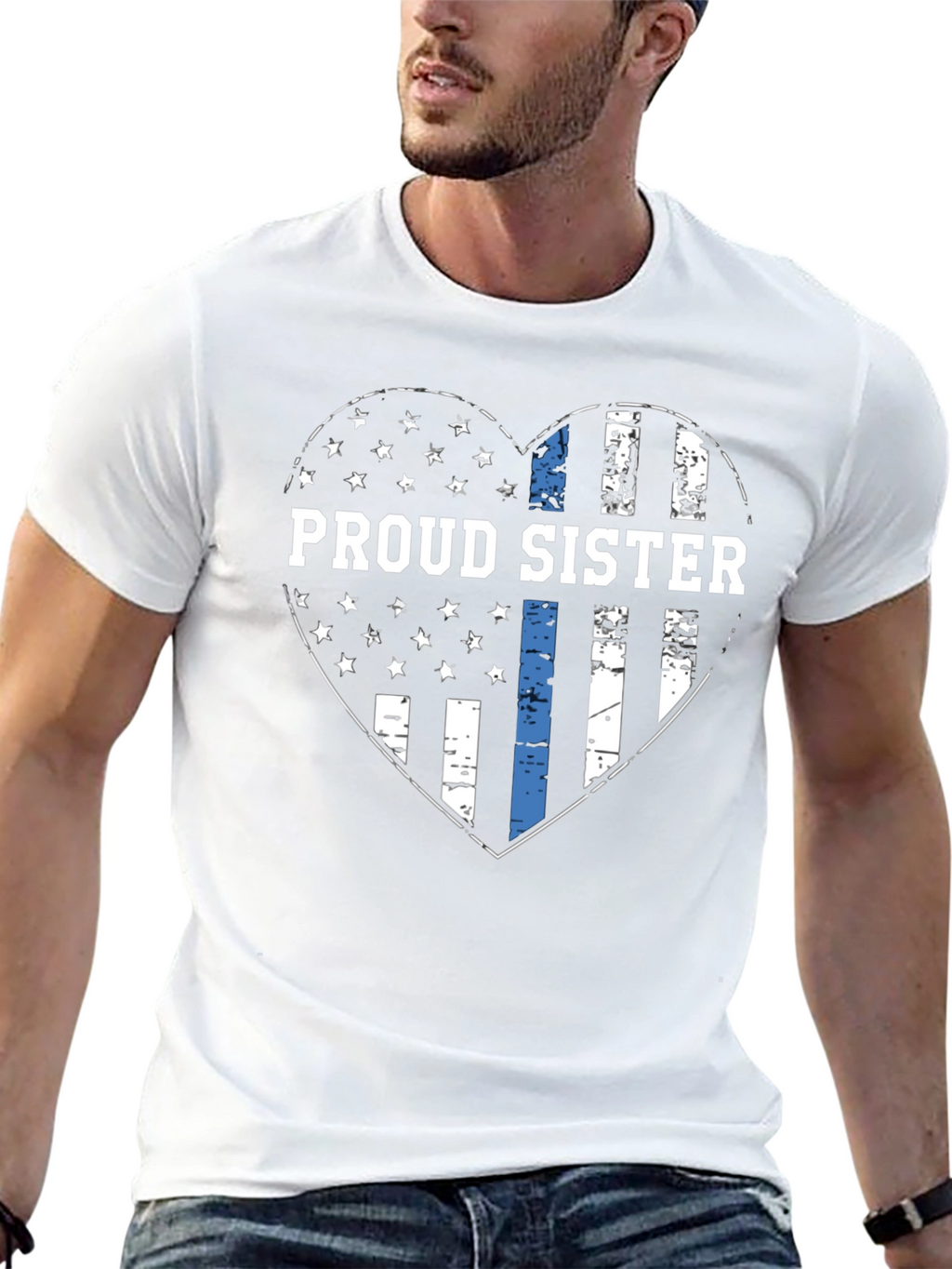 Proud Sister Thin Blue Line Heart T-Shirt