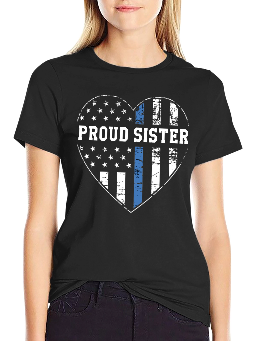 Proud Sister Thin Blue Line Heart T-Shirt