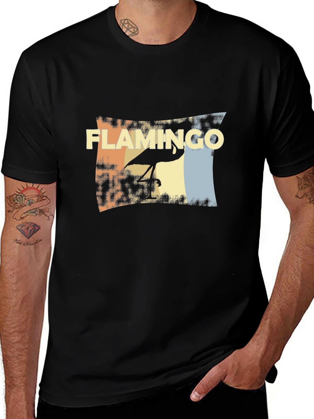 Retro Flamingo Graphic Tee - Stylish Black T-Shirt