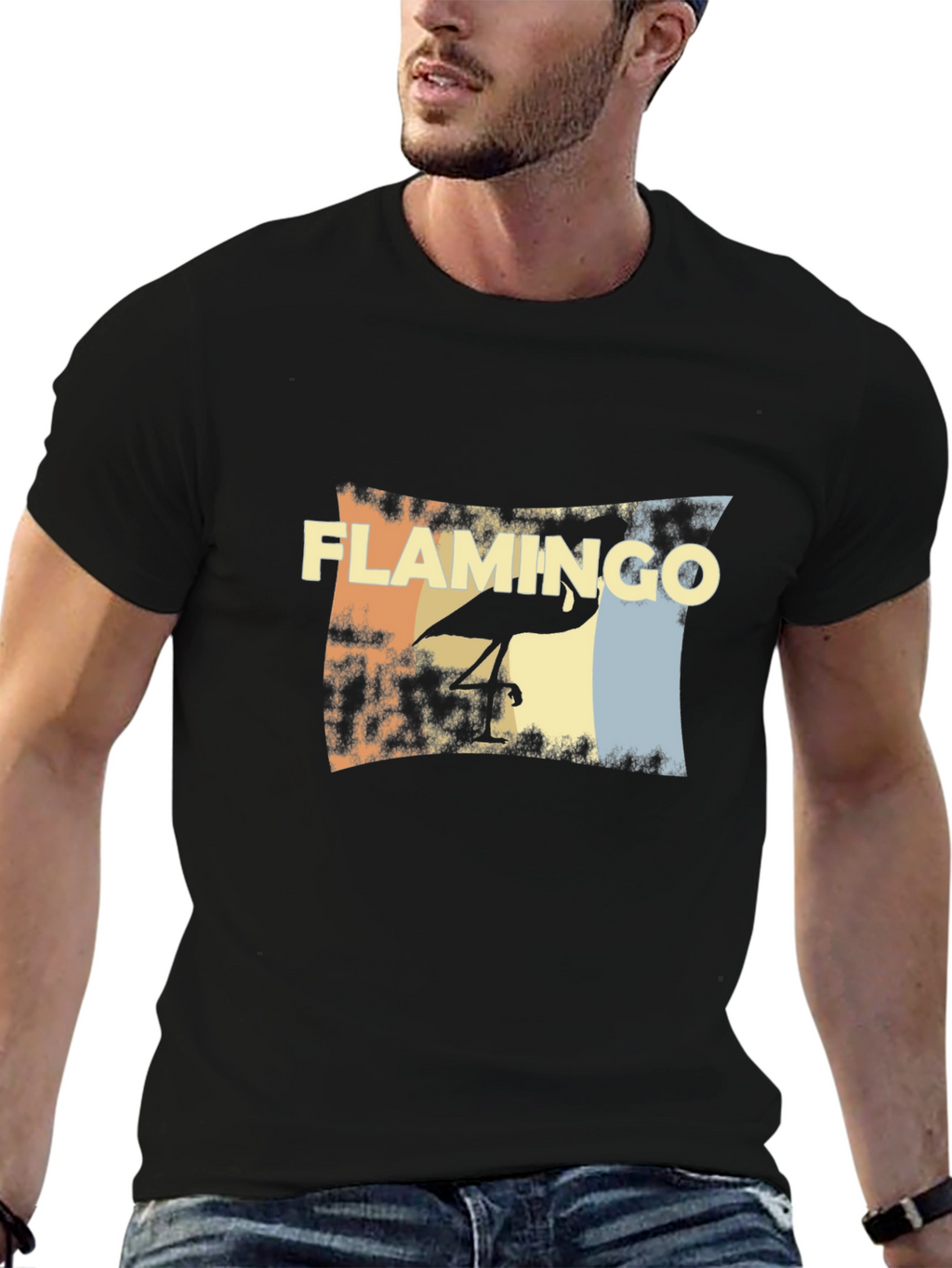 Retro Flamingo Graphic Tee - Stylish Black T-Shirt
