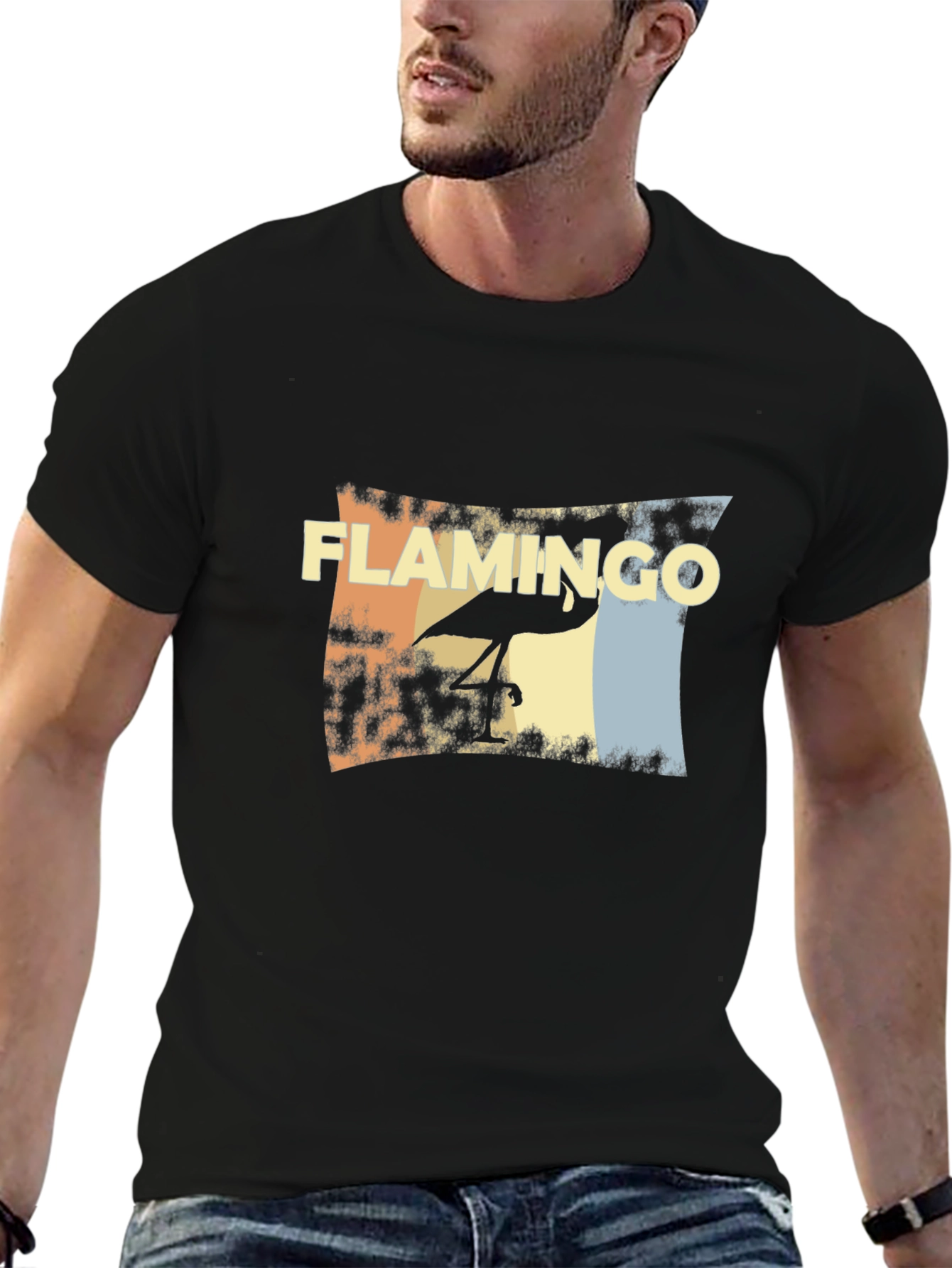 Retro Flamingo Graphic Tee - Stylish Black T-Shirt