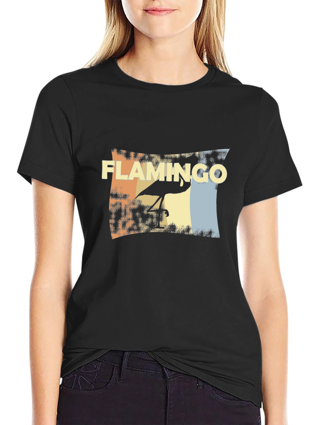 Retro Flamingo Graphic Tee - Stylish Black T-Shirt